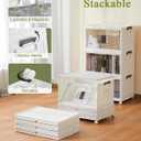 OlarHike 144QT Lockable Storage Bins with Lids - Folding Storage Cabinet with Doors and Wheels, Collapsible Plastic Box for Closets, Office, Stackable Organizer and Containers, Gifts, 3 Pack Cubes