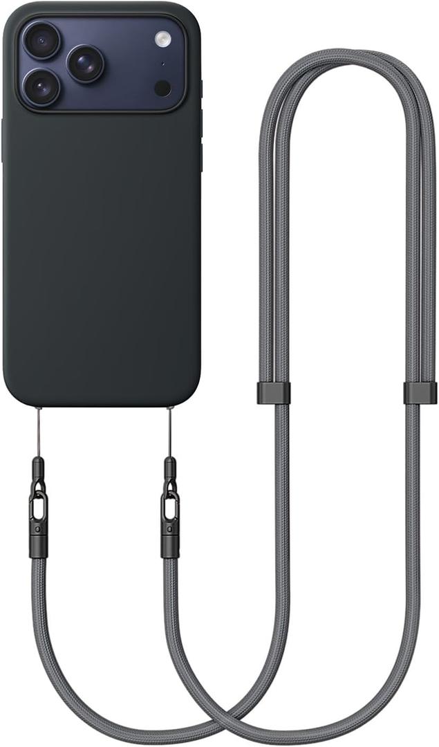 Crossbody Strap (Without Case) Compatible with iPhone 17/Air/Pro/Max Phone Cases and Other Device with Dual Lanyard Holes, Adjustable Hands-Free Shoulder Neck Camera Phone Strap (Gray)