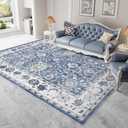 Vamcheer Area Rugs for Living Room - 9x12 Washable Area Rug for Bedroom Dining Room Kitchen Indoor Rugs, Soft Machine Washable Vintage Carpet, Blue