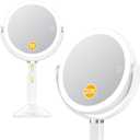 Gospire 20X Magnifying Vanity Mirror with Lights - Height Adjustable Lighted Makeup Mirror with Magnification, 4000mAh Rechargeable Battery, 3 Colored Dimmable Light for Desk Home Travel, White