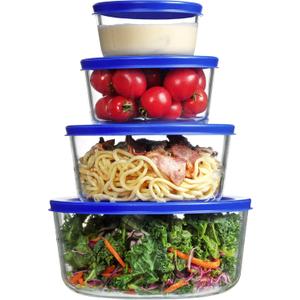 Vtopmart 4 Pack Glass Bowls with Lids (1, 2, 4, 7 Cup), Food Storage Containers, Meal Prep and Leftovers Keeper, Lunch Container, Microwave, Dishwasher & Freezer Safe