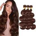 Chocolate Brown Body Wave Human Hair Bundles #4 Body Wave Bundles 24 26 28 Inch Unprocessed Brazilian Mixed Length Brown Bundle Hair Extensions 50 Gram Per Bundle