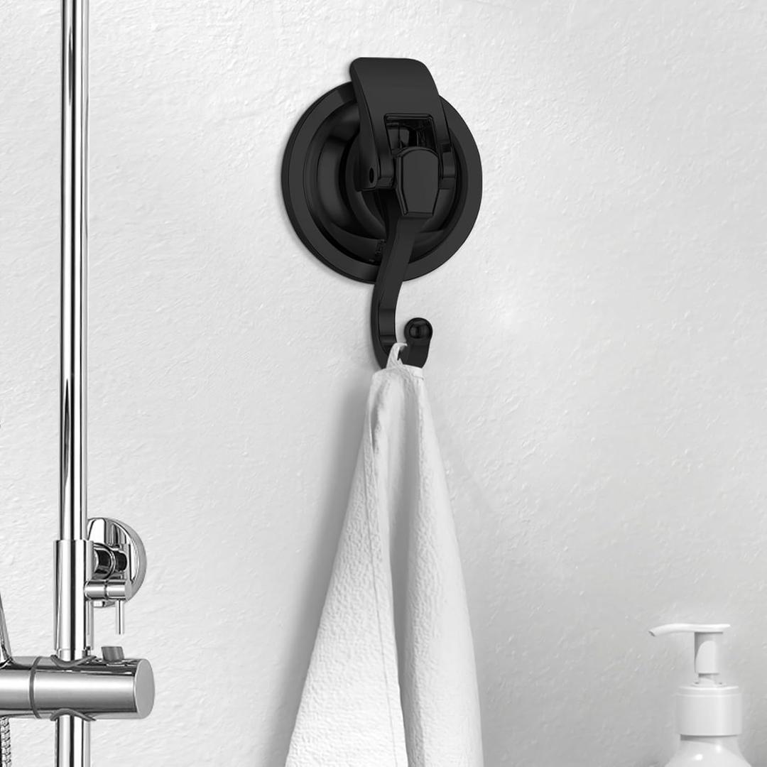 1 Pcs No Drilling Suction Cup Hooks for Bathroom Shower Kitchen Tile Door Glass Surface Organizer Hanging Use for Towels (Black)