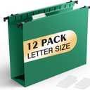 Extra Capacity Plastic Hanging File Folders,12 Pack Reinforced Hang Folder,Heavy Duty 2 Inch Expansion,Plastic Filing Cabinet Folders,Letter Size,Designed for Bulk Files, Medical Charts (Green)
