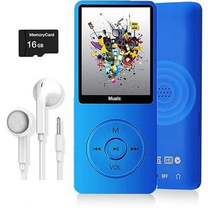 MP3 Player, Music Player with 16GB Micro SD Card, Buildin Speaker/Photo/Video Play/FM Radio/Voice Recorder/EBook Reader, Supports up to 128GB (Dark Blue)