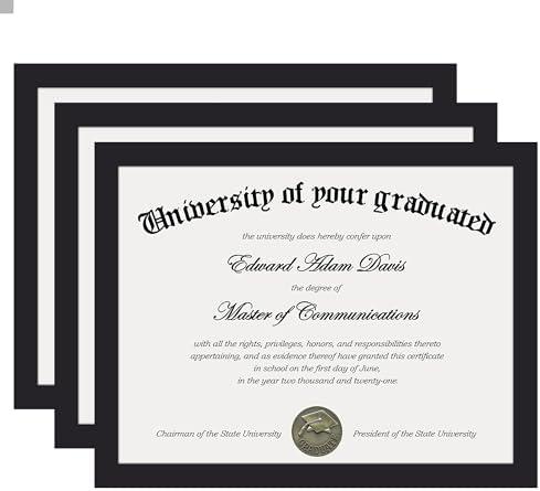 upsimples Certificate Frame with Clear Plexiglass, 8.5 by 11 Picture Diploma Document Degree Frame for Wall and Tabletop, Black, 3 Pack