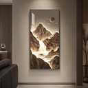 Framed Extra Large Modern Mountain Wall Art, Bright Style Painting Print, Luxury Gold Nature Landscape Waterfall Artwork for Hallway Living Room Entryway Home Office Wall Decor, 30x60 In (57L" x 28.5W", Gold - 1 Pcs)