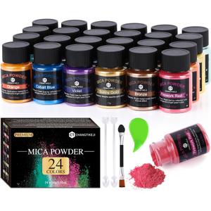 CHANGTIKEJI Mica Powder24 Colors - 10g/Bottle of Natural Pigment Powder for Epoxy ResinSoap MakingCandle Making,Lip Gloss,Car Freshies,Dye,Nail Polish,Bath Bombs
