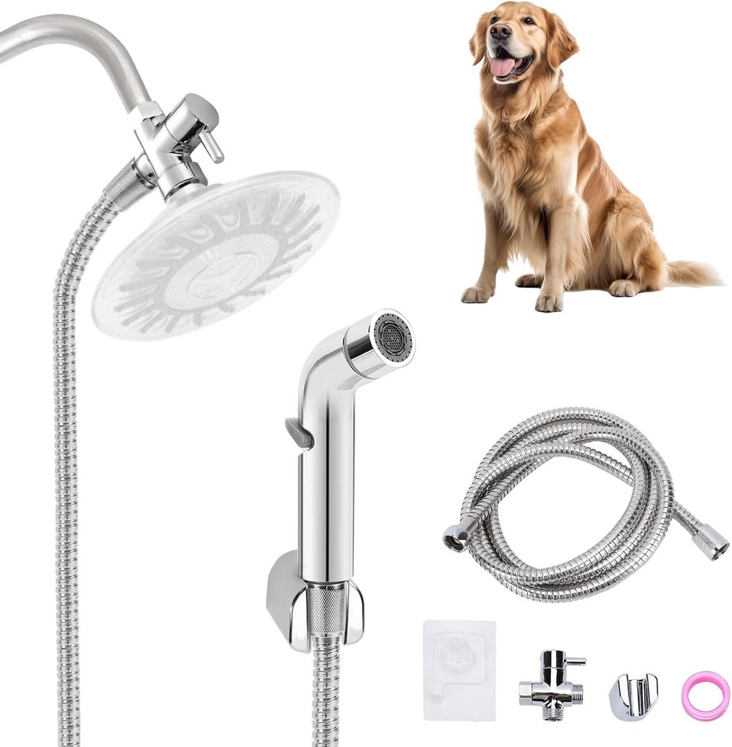 Pet Shower Sprayer, 6.6ft Extra Long Hose Dog Shower Attachment, Adjustable Rate Pet Shower Sprayer, Home Shower Attachment Spray Kit for Pet Bathing, Bathroom Cleaning