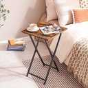 HOOBRO Folding TV Tray Table, Wooden TV Tray, Portable Sofa Side Table, Industrial Snack Table End Table for Small Spaces, Space-Saving, Easy to Install and Fold, Rustic Brown and Black BF27BZ01