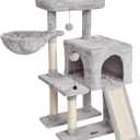 MIAO PAW Grey Cute Cat Tree Tower for Indoor Cats Condo with Sisal Scratching Posts Jump Platform Furniture Activity Center Play House Bed