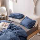 DREFEEL Natural Washed Cotton Duvet Cover King Size Navy Blue 3 Pieces Set 1 Comforter Cover 2 Pillowcases Super Soft Durable Hidden Zipper & Corner Ties Decorative Quilt Case