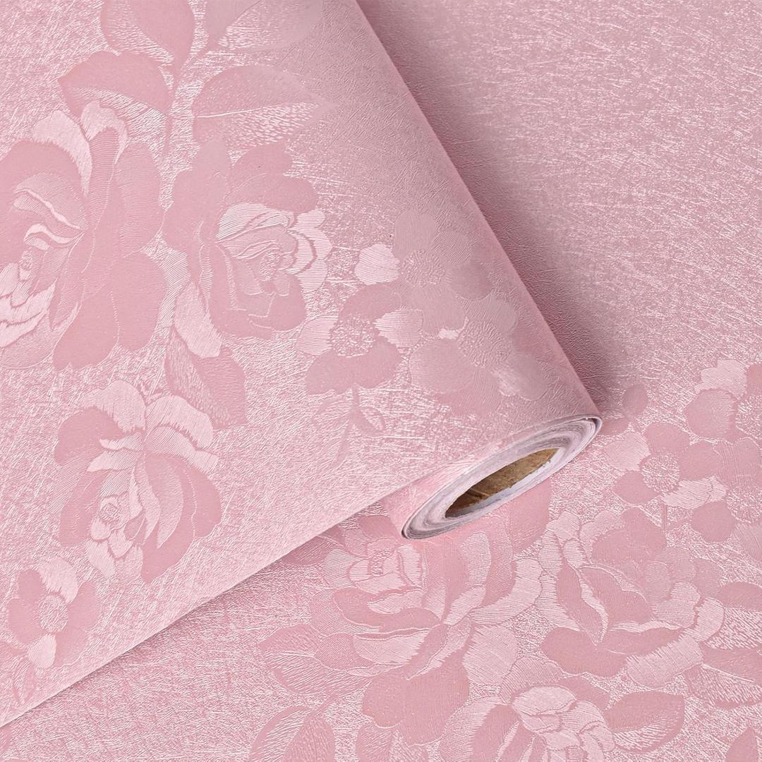 Pink Wallpaper Silk Embossed Floral Pink Contact Paper Peel and Stick 118inL 17.7inW Self Adhesive Wallpaper for Bedroom Kids Room Decor Nursery Textured Flower Contact Paper for Cabinets Liner
