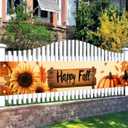 Happy Fall Banner 118 x 20 inchs Autumn Thanksgiving Outdoor Decorations Backdrop Happy Fall Yard Signs Party Supplies Autumn Sunflower Pumpkin Front Porch Hanging Banner