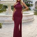 Isolde Women's One Shoulder Formal Evening Gown Built-in Bra Ribbon Elegant Bodycon Mesh Ruched Maxi Dress (Burgundy, M)