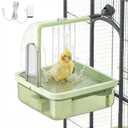 Bird Bath for Cage Parakeets, Indoor Cockatiel Bathtub Shower with Pump, Parrots Shower Accessories for Birdcage, Parrot Bathtub with Shower Running Water for Finches, Canaries, Lovebirds (Green)
