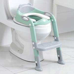 Potty Training Toilet Seat Boys Girls,Toddlers Potty Seat Potty Chair, Kids Toilet Training Seat with Step Stool Ladder Fedicelly (Gray/Green)