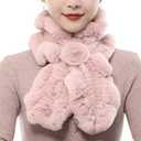 Valpeak Fur Scarves for Women Rabbit Fur Scarf Wrap Wave Cut Fur Neck Warmer Scarf for Winter Knitted Fuzzy Fluffy (Pink)
