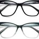 Oversized Reading Glasses Women Cat Eye Photochromic Computer Reader Stylish Ladies Designer Fashion Big Unbreakable Eyewear (Photochromic (C1black+c2dark Green))