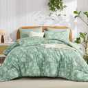 Luxudecor Green Floral Comforter Set, Queen Size 7 Pieces Bed in a Bag