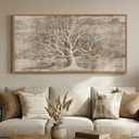 Large Framed Tree of Life Wall Art for Living Room, Rustic Farmhouse Abstract Tree Canvas Painting Print Artwork for Walls, Modern Neutral Forest Picture for Bedroom Office Wall Decor, 60x30 In