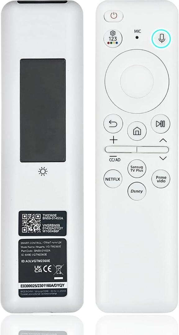 BN59-01455A Solar Voice Remote Compatible with Samsung NEO QLED Crystal UHD OLED S95C LS03D Smart TVs, for Frame Crystal UHD Smart TV, with Bluetooth Rechargeable Solar Cell, 2024 Model, White