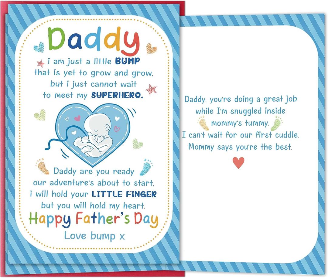 3 x Fathers Day Card for Dad to Be, Sweet Gift from the Bump, First Fathers Day Card Gift for Expecting Daddy, Pregnancy Announcement Keepsake from Unborn Baby