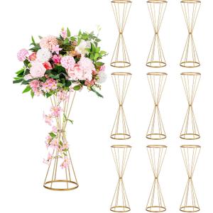 Sziqiqi Gold Wedding Table Centerpiece Tall - 27in Floral Centerpieces for Tables Metal Vases, 10 Pack