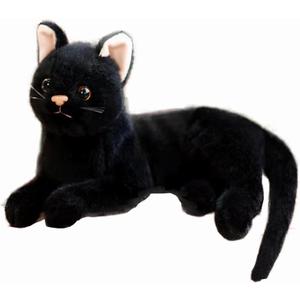 Black Cat Plush Soft Plush Cat Toy, 12 inch Realistic Black Cat Stuffed Animal Gifts for Boys and Girls (Black)