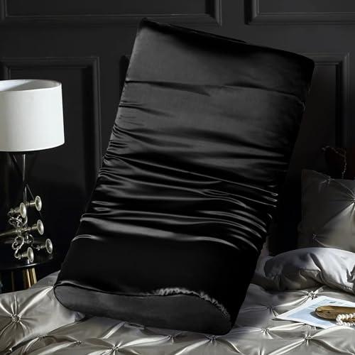 Satin Pillowcase for Contour Memory Foam Pillows, 24" x 14" x 5.1"/3.5" Cervical Pillow Case, Soft Pillow Cover for Sleeping Pillows (Black)