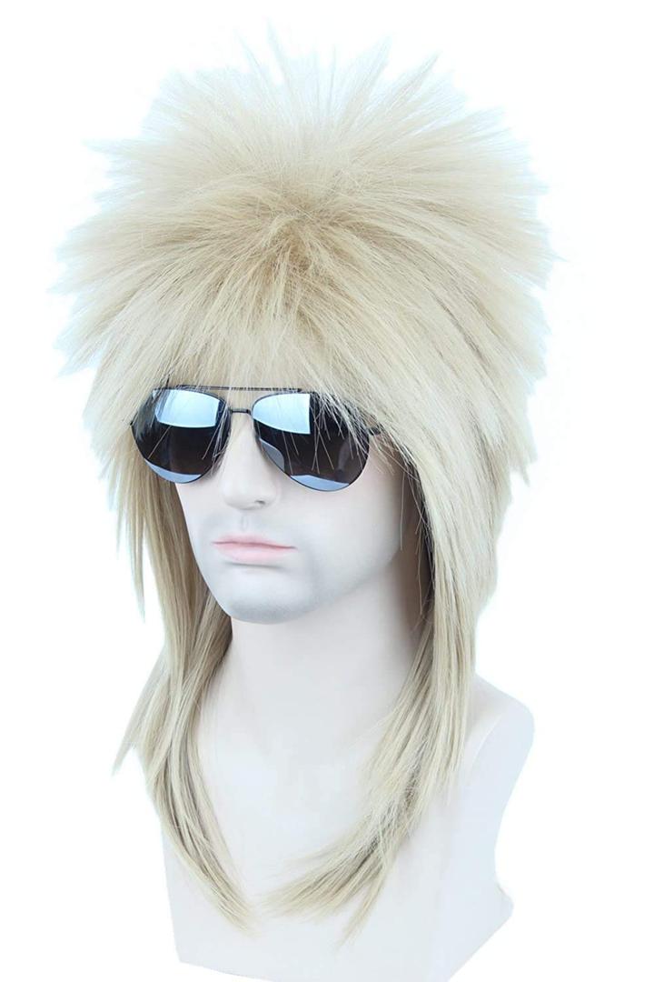 Topcosplay Unisex 70s 80s Halloween Costumes Wig Rocking Dude Wig Punk Metal Rocker Disco Mullet Wig (Blonde)