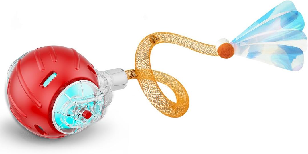 Interactive Cat Toys for Indoor Cats,The 3rd Generation Agile Moving Cat Ball with Elastic Mesh Tail,Automatic Kitten Toys for Bored Indoor Cats (Red)