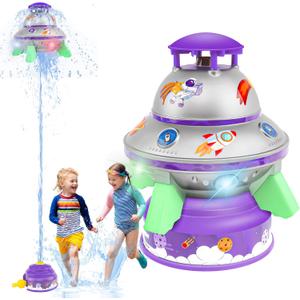 UFO Water Rocket Sprinkler for Kids Yard, LED Light-Up Summer Fun STEM Learning and Backyard Water Play Toy, Birthday Gift for Boys and Girls 3 6 9 12+ Year Old