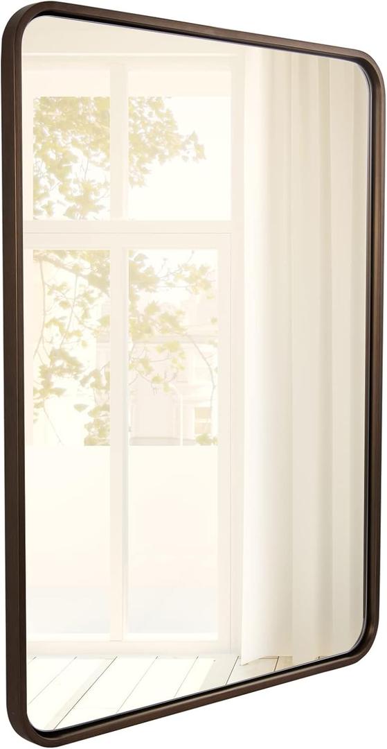 ANDY STAR Bronze Bathroom Mirror, 22X30 Bronze Mirrors for Wall, Rounded Rectangle Mirror for Bathroom Vanity Metal Framed, HD Reflection, Wall-Mounted Vertically or Horizontally