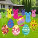 12PCS Easter Yard Signs Decorations - 6 Bunnies & 6 Eggs Outdoor Decor - Lawn Stakes for Easter Party Supplies - Springtime Garden Props