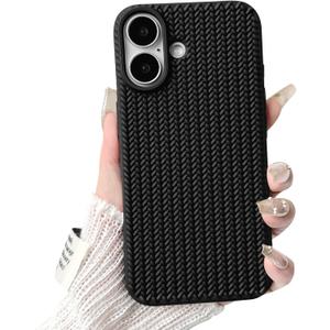 NITITOP Compatible for iPhone 16 Case Cute for Women Girls Woven Pattern Braid Design Solid Color Soft Silicone Shockproof Cover - Black