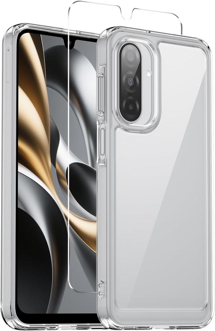 Starhemei for Galaxy A17 5G Case, Screen Protector, PC Back&TPU Bumper Soft Cover Shockproof Protective for Women Girls Slim Fit Flower Cover for Samsung Galaxy A17 5G 2025 (Clear)