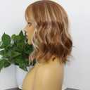 Short Wavy Curly Bob Wig with Bangs Ginger Brown Mixed 613 Blonde Highlights Color Glueless Heat Resistant Synthetic Wig Full Wig For Women Girls Fashion 14 Inch