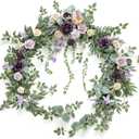 Ling's Moment 9FT Eucalyptus and Willow Leaf Garland with White Flower, Handcrafted Wedding Sweetheart Table Centerpieces Head Table Decor Arch Backdrop Decorations for Wedding | Lavender Purple