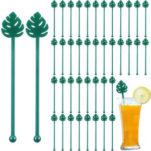 Hushee 30 Pcs Cocktail Swizzle Sticks 6 Inch Fun Cocktail Stir Sticks Reusable Food Picks Stirrers Drink Cocktail Shaker for Juices Milk Beverages Coffee Chocolate Party Decoration (Palm Leaves)