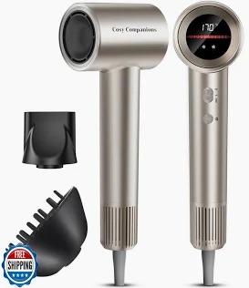 Cosy Companions Hair Dryer, 150000 RPM High-Speed Hairdryer for Fast Drying, Low Noise, HD Display, 5 Temps & 2 Speeds, 500 Million Negative Ionic Blow Dryer, Gold