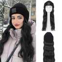 S-noilite Beanie Wig Hair Extensions,18 Inch Long Wavy Hair Extensions with Knitted Hat Wigs for Women Winter Medium Brown with Dark Blonde