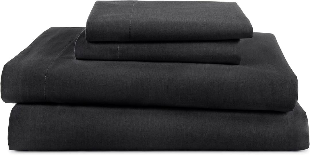 3 Piece Twin Sheets Set | Twin Bed Sheets Set  Light Weight, Soft Breathable Sheets | Brushed Cotton Rich Blend | Secure-Fit, Wrinkle Resistant, Durable, Easy Care Bed Sheets | Comfy Sheets | Black