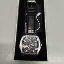 OLEVS Mens Watches Analog Quartz Chronograph Square Dress Watch For Man Stainless Steel Or Leather Band Waterproof Luminous Date Male Watch (Black Leather&Silver Black)