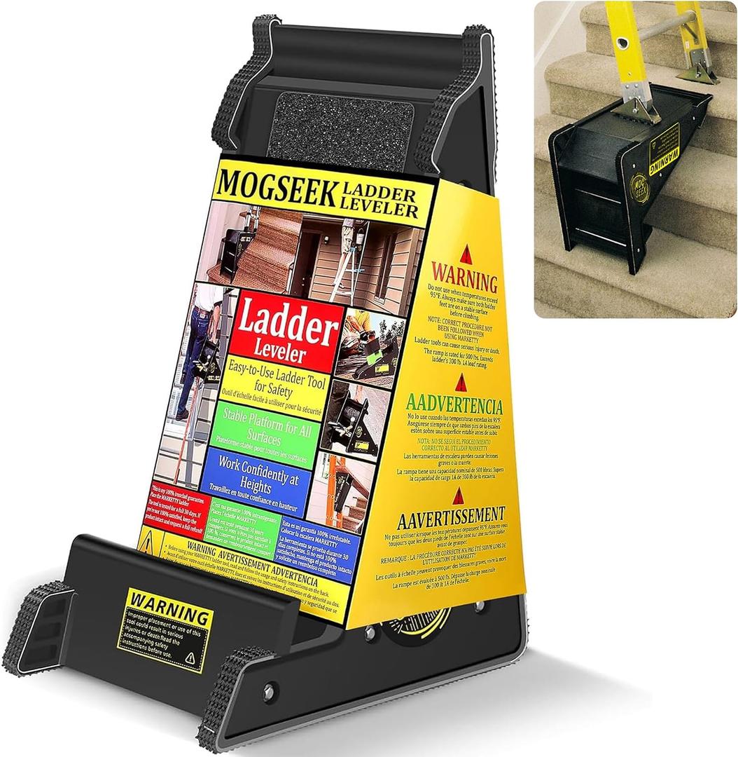 Stable Platform Ladder Leveler - Ladder Levelers for Extension Ladders with Storage for Uneven Surfaces (Regular Black)