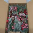 Grunyia 10 Pack Artificial Pine Branches Fake Greenery Pine Picks Artificial Red Berry Stems Christmas Pine Needles for Garland Wreath Christmas and Home Garden Decor