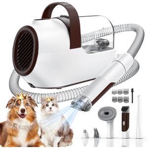 Dog Grooming Vacuum, Dog Grooming Kit with Pet Clipper Nail Grinder, 6 Pet Grooming Tools Mahogany
