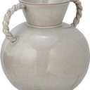 9.25 Inches Stoneware Vase with Twisted Handles and Reactive Glaze, Cream Color