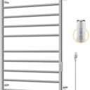 Wall Mounted Towel Warmer 12 Bars with Plug-in and Hardwired Options 3 Working Modes Brushed Stainless Steel 21” W 34” H