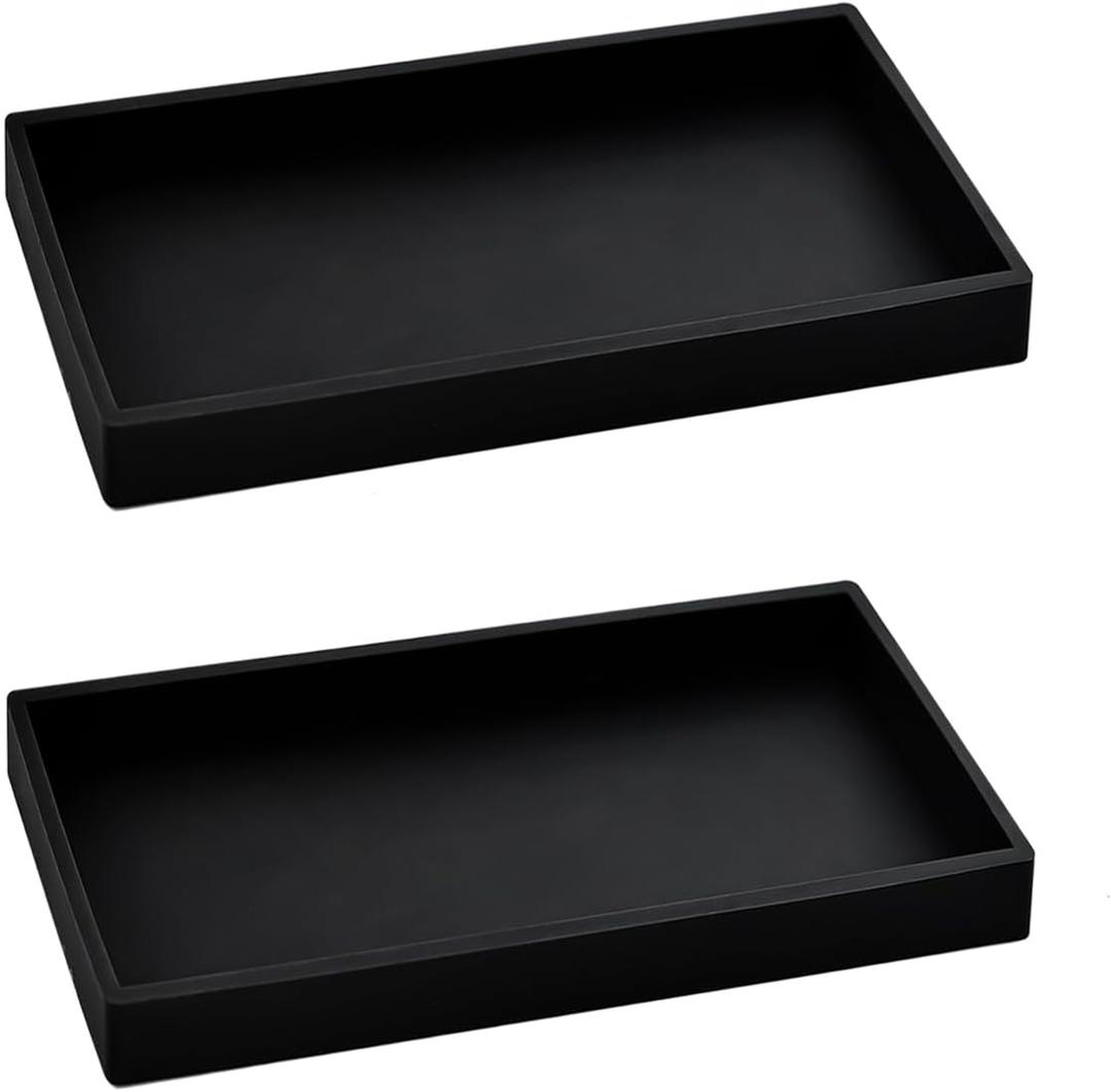 2PCS 7.87 L x 3.93 W Silicone Soap Dispenser Trays, countertop Tray for Kitchen Counter, Toilet, Small Black Tray for Scrubber, Lotion Bottles, Perfume, Jewelry, Candle, Key Trinket Ring-Black